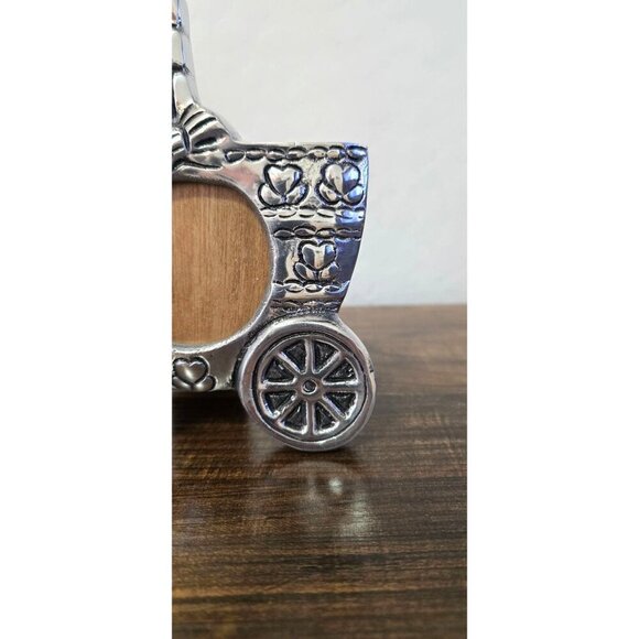 Baby Carriage Pewter Picture Frame Holland Boone With Wooden Back & Easel Stand - Picture 3 of 10